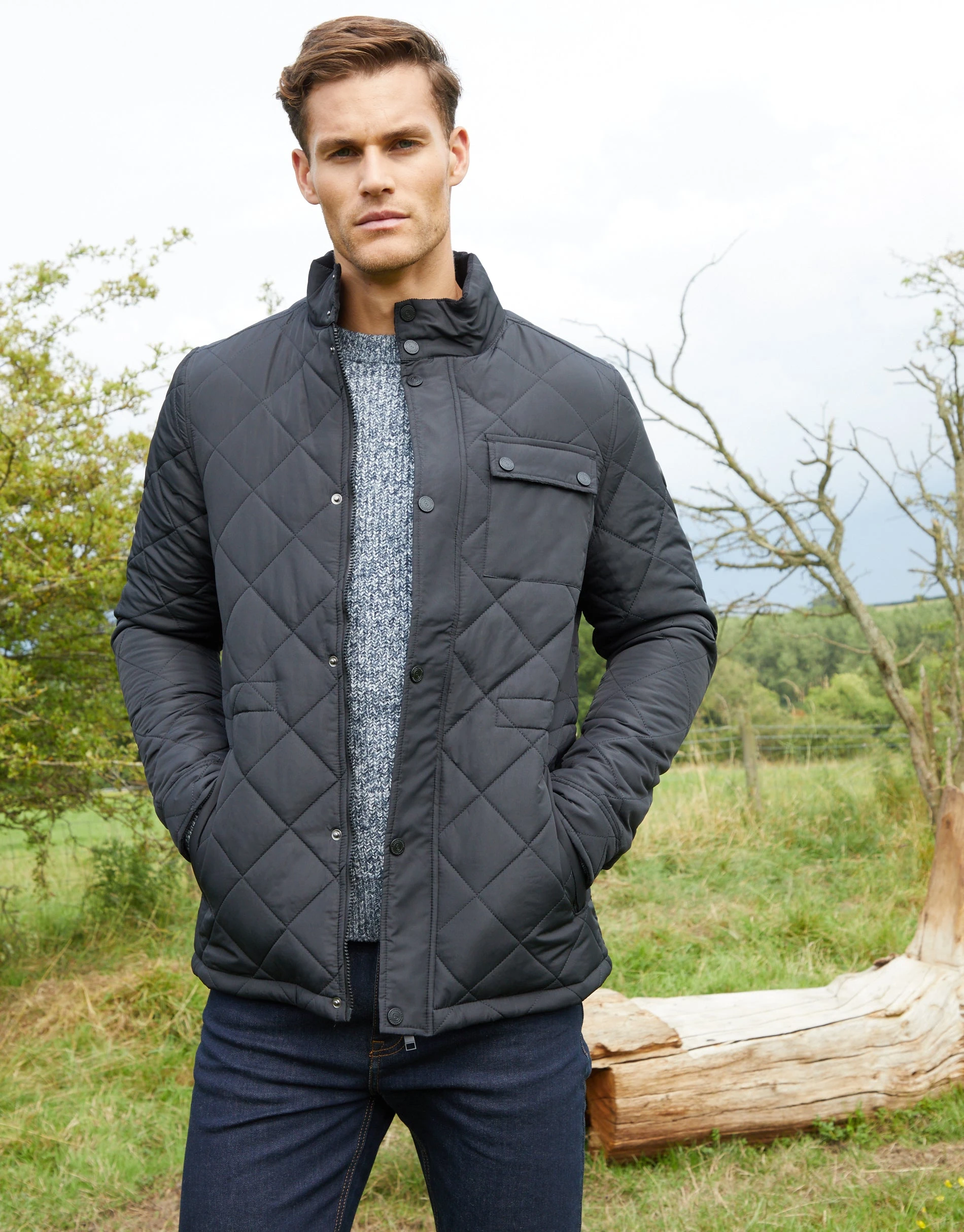 Men's Black Showerproof Diamond Quilted Jacket