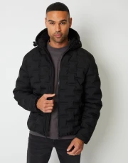 Men's Black Showerproof Quilted Hooded Puffer Jacket