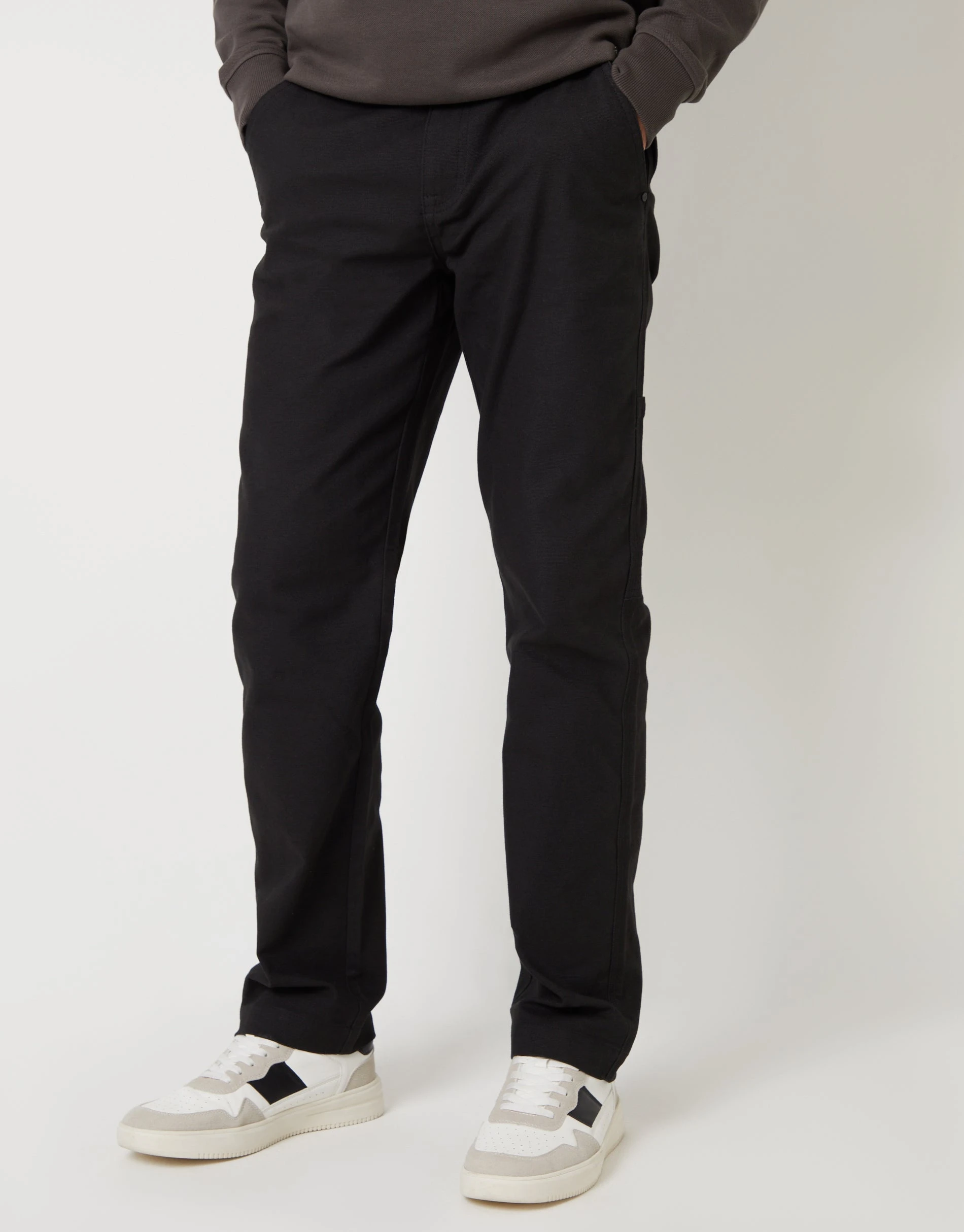 Men's Black Straight Leg Chino Cargo Trousers