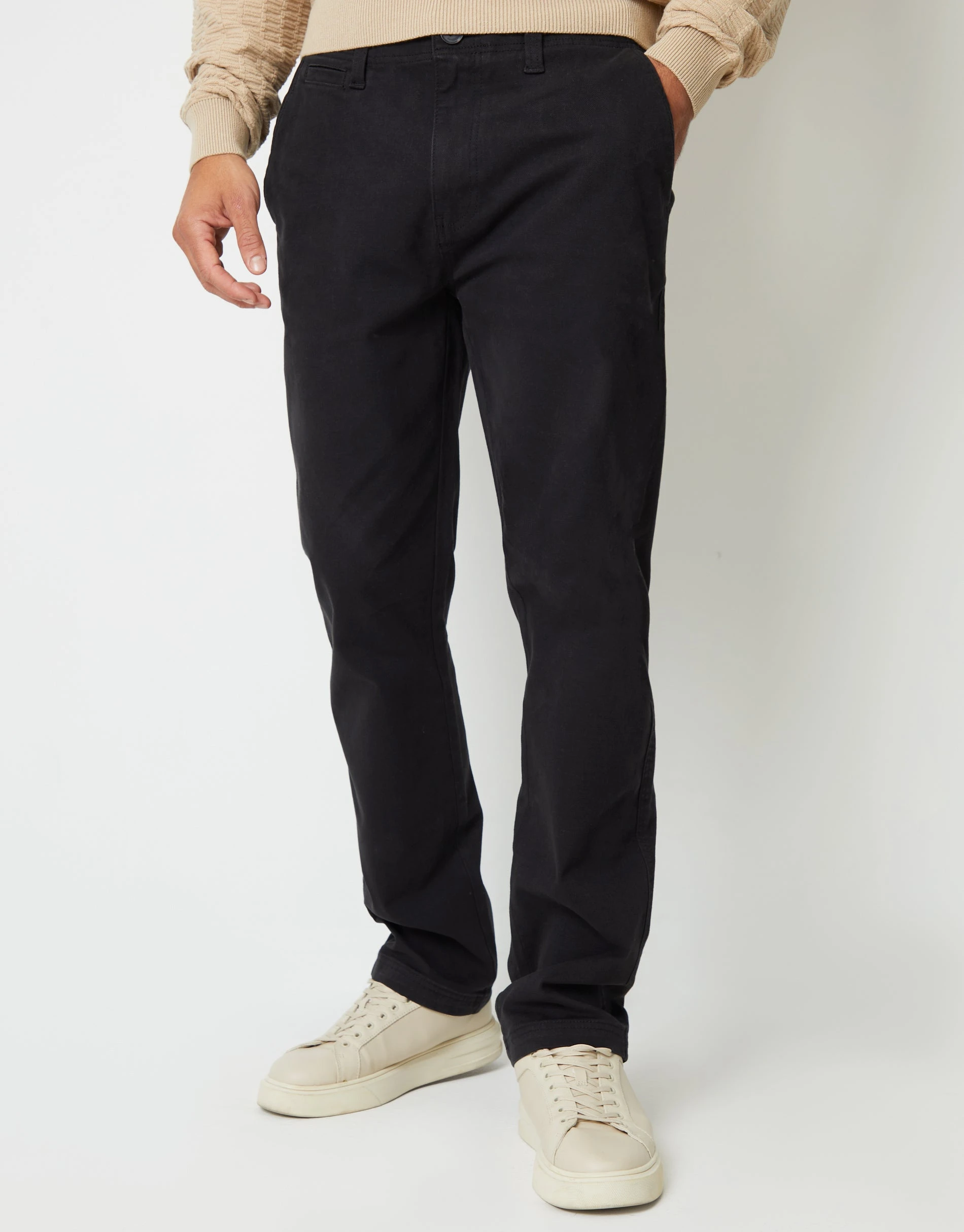 Men's Black Straight Leg Stretch Canvas Trousers