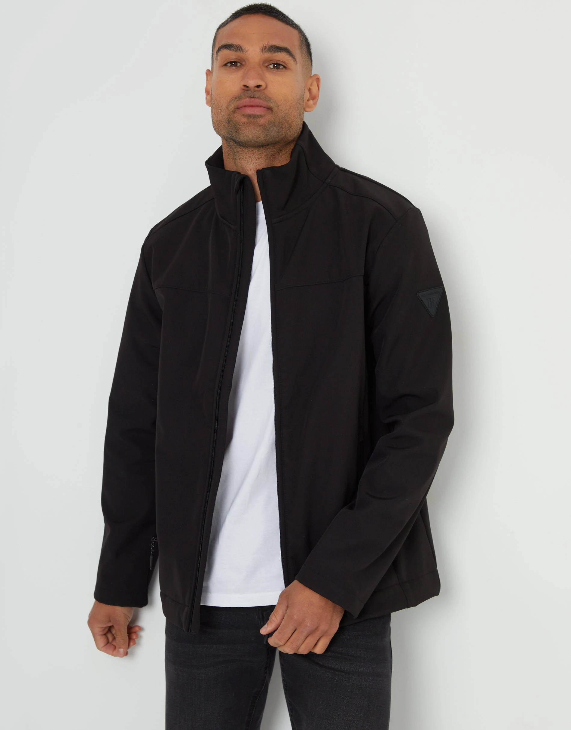 Men's Black Stretch Funnel Neck Lightweight Jacket