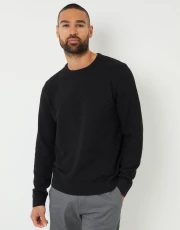 Men's Black Textured Knit Crew Neck Jumper