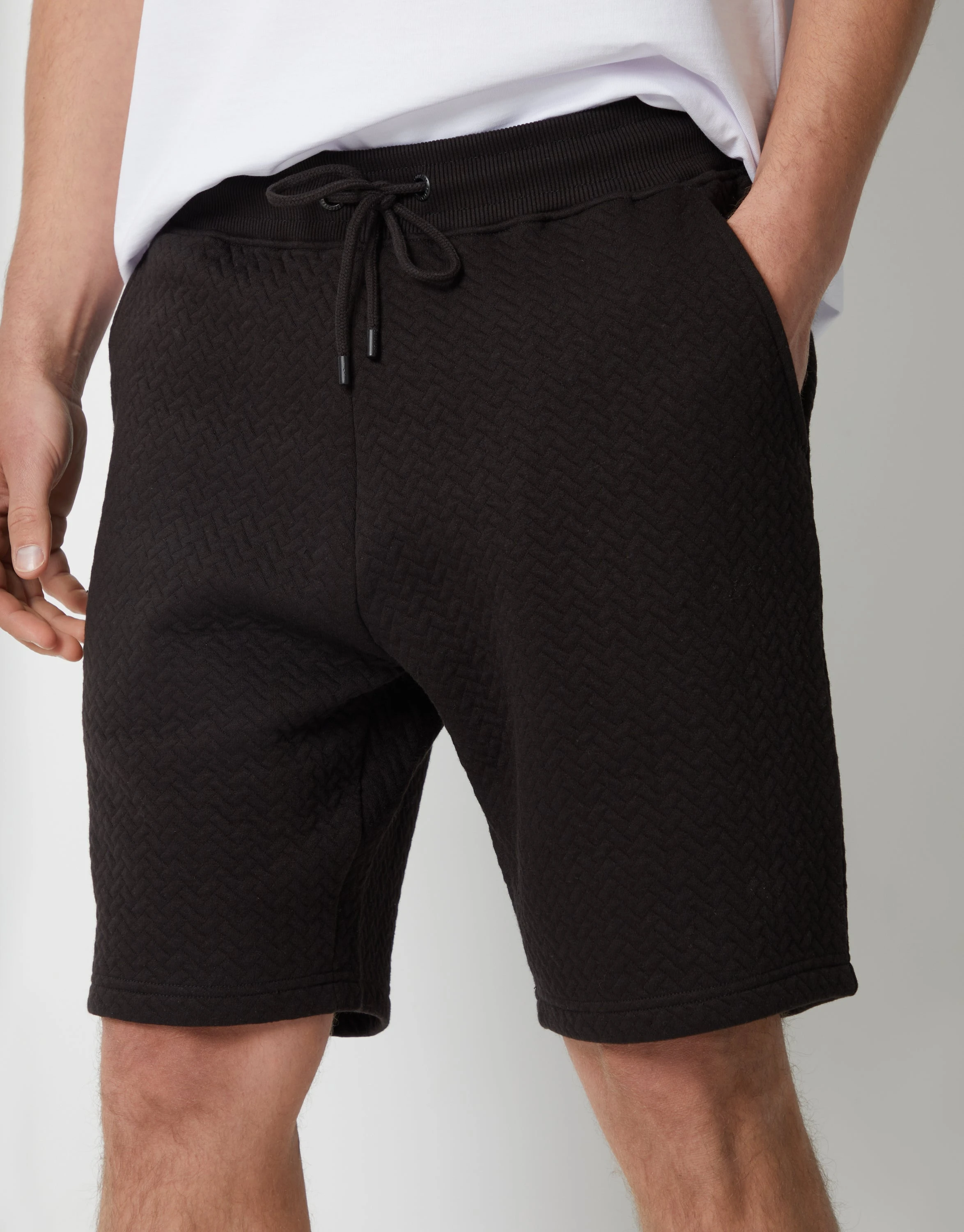 Men's Black Textured Sweat Shorts