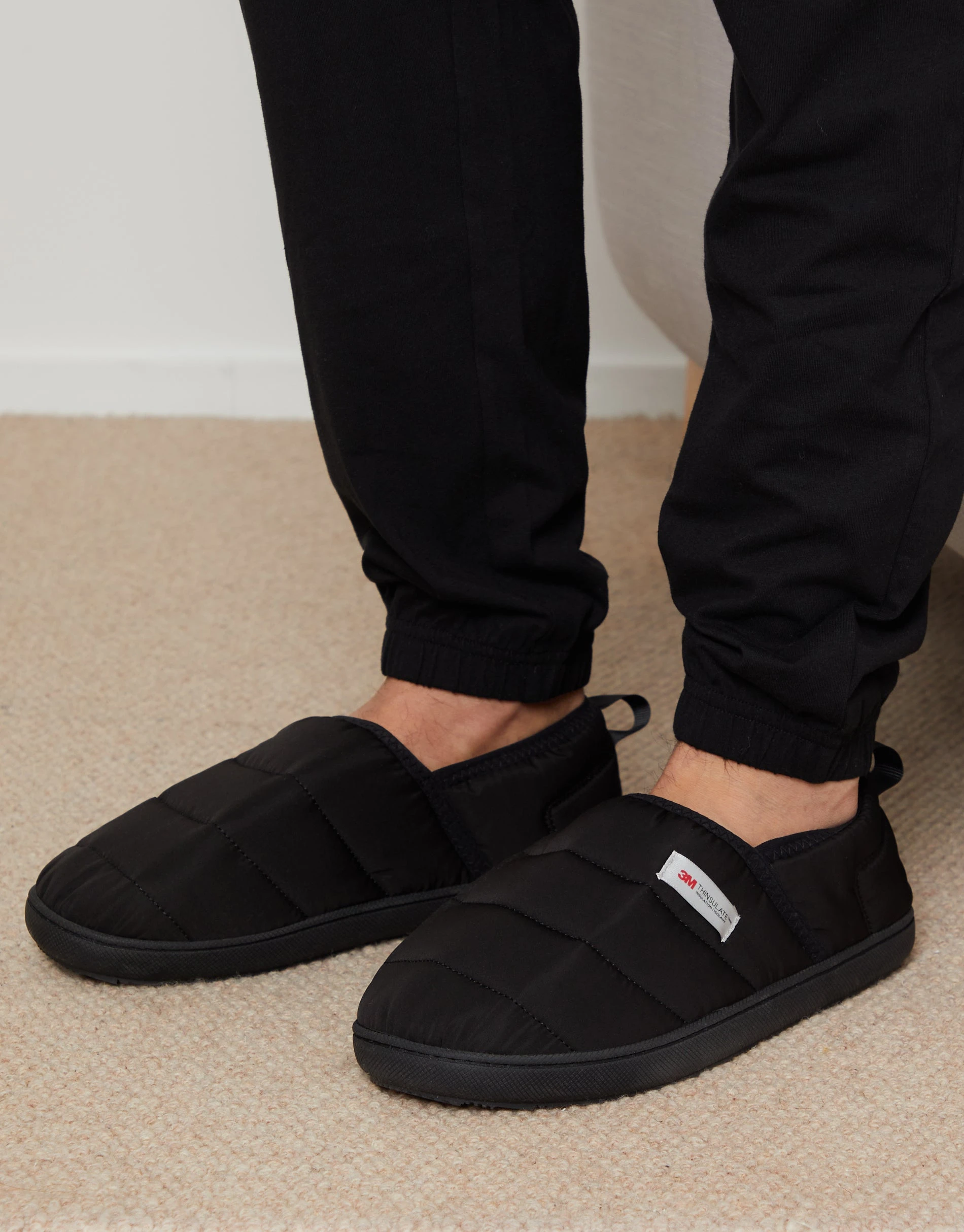 Men's Black Thinsulate Padded Winter Mule Slippers