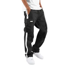 Men's Black Tracksuit Bottoms Loose Fit Cargo Work Trousers Straight Legs Cargo Pants Casual Smart Joggers Outdoor Sports Pants Elastic Waist Drawstring Trousers Comfort Flat-Front Trousers XXXL
