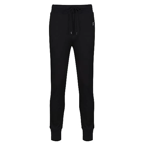 Men's Black Waffle Lounge Pants Standard Fit Loungewear with Side Pockets Sweatpants, L