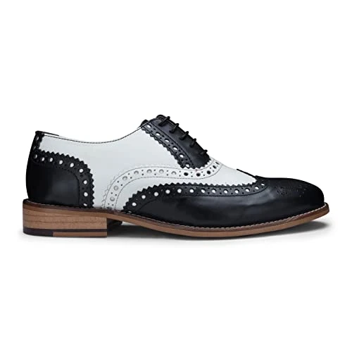 Mens Black White Gatsby Oxford Leather Classic Formal Laced Vintage Brogue Shoes