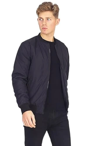 Mens Black Zip Thru Jacket Bomber Jacket Zipped Side Pockets Inner Pocket Summer Coat Black S