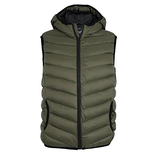 Mens Blackburn Padded Bodywarmer Hooded Quilted Gilet Puffa Jacket Khaki