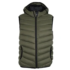 Mens Blackburn Padded Bodywarmer Hooded Quilted Gilet Puffa Jacket Khaki