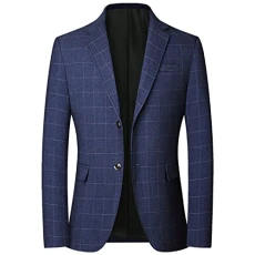 Men's Blazer British's Style Vintage Plaid Blazer Men Casual Slim Fit Suit Jacket Single Button Business Social Blazer,Blue,Asian 4XL (EUR 2XL)