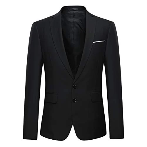 Mens Blazer Casual Slim Fit Formal Suit Jackets Classic 2 Button Solid Wedding Tuxedo Black XXL