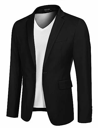 Men's Blazers Slim Fit Sport Coat One Button Business Suits for Men Classic Lightweight Jacket Black Suit Smart Jackets Wedding Black 3XL