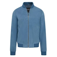 Mens Blue Soft Goat Suede MA-1 Varsity Bomber Jacket Mens Blue Soft Goat Suede MA-1 Varsity Bomber Jacket