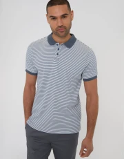 Men's Blue Stripe Contrast Collar Polo Shirt