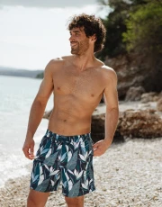 Men's Blue Tonal Leaf Print Swim Shorts