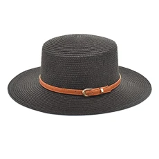 Men's Blue Unisex Retro Western Cowboy Riding Hat for Adults, Leather Belt, Wide Cap, Straw Hat 64 cm Men, black, One Size Fits All