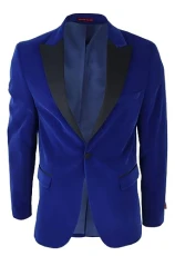 Mens Blue Velvet Dinner Tuxedo Suit Jacket Blazer
