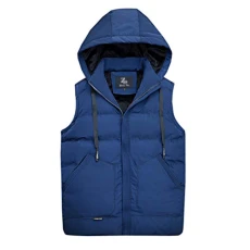 Mens Body Warmers Quilted Gilet Sleeveless Jacket Coat Vest with Hood Ultralight Zipper Pockets Blue 6XL