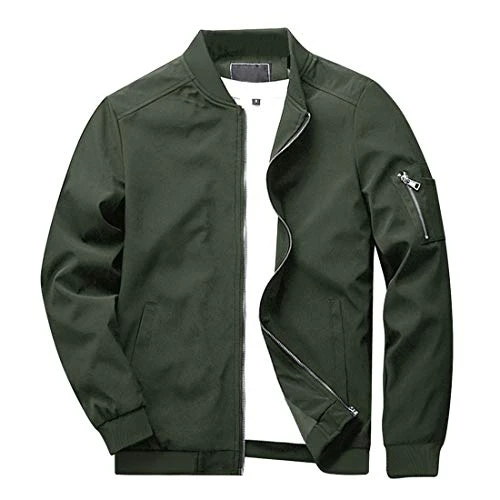 Men's Bomber Baseball Jacket Thin Cargo Jackets Military Windbreaker with Zipper Pockets, Army Green