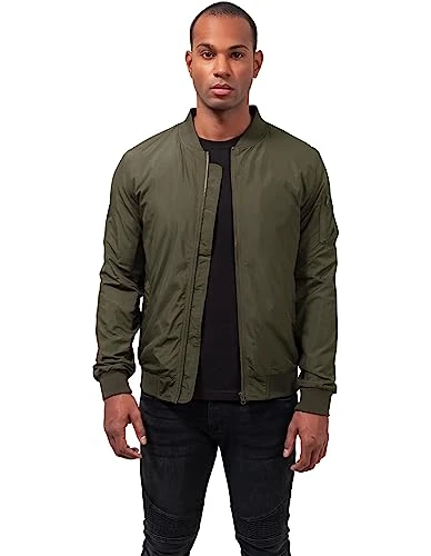 Men's Bomber Casual Flight Jacket with Fitted Waist and Cuffs Longsleeve Jacket Pockets Zipper, Green, L UK