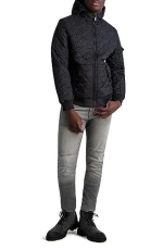 Men's Bomber Diamond Quilt with Rib Knit Trims Jacket, Black, L Men's Bomber Diamond Quilt with Rib Knit Trims Jacket, Black, L