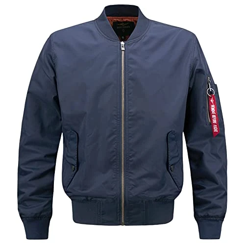Men's Bomber Jacket Casual Lightweight Sportswear Jacket Outwear Military Coat Blue XXS