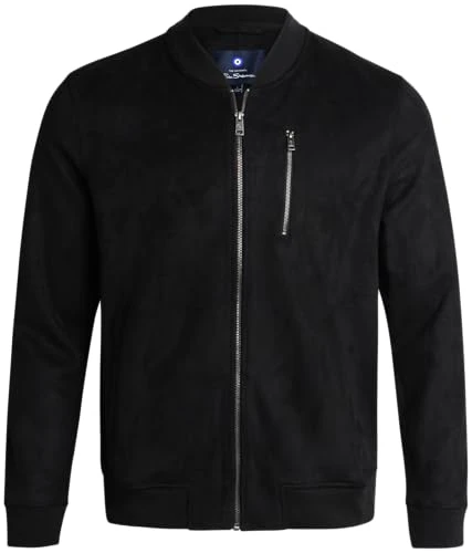 Men's Bomber Jacket - Cozy Full Zip Up Faux Suede Bomber Jacket for Men - Casual Mens Suede Jacket (S-XL), Black, X-Large