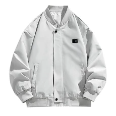 Mens Bomber Jacket Lightweight Casual Summer Sports Jackets Baseball Collar Cargo Outwear Jacket White