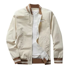 Men's Bomber Jacket Lightweight Casual Summer Sports Jackets Baseball Collar Cargo Outwear Men's Lightweight Jackets White