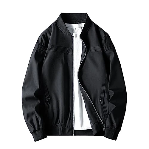 Men's Bomber Jacket Lightweight Windbreaker Casual Spring Fall Thin Outerwear Sportswear Black Jacket