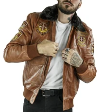 Men's Bomber Jacket Outwear Windproof Winter Air Force Aviator Flying Distressed Real Leather Jackets Coat - Timber XL