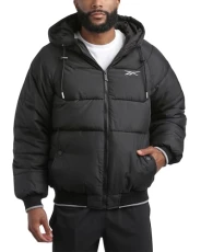 Men's Bomber Jacket - Quilted Rib Bottom Full Zip Up Hooded Puffer Jacket - Warm Outdoor Jackets for Men (M-XXL), Black, XX-L