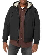 Men's Bomber Jacket with Faux Sherpa Lined Hood, Black, XXL