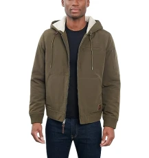 Men's Bomber Jacket with Faux Sherpa Lined Hood, Olive, M