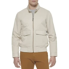 Men's Bomber Jacket with Snap Racer Collar, Khaki, XL Men's Bomber Jacket with Snap Racer Collar, Khaki, XL