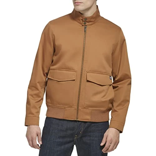 Men's Bomber Jacket with Snap Racer Collar, Mocha, M