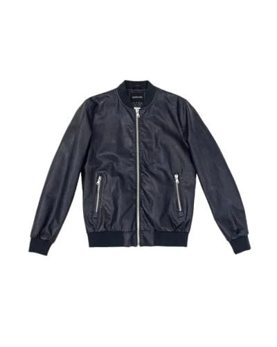 Men's Bomber Leather Effect Jacket, Blue, L