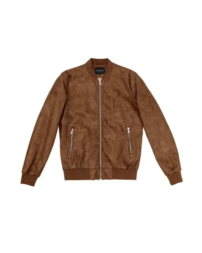 Men's Bomber Leather Effect Jacket, Brown, L