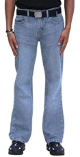 Men's Bootcut Jeans – Straight Leg Regular Fit Denim Trousers, Zip Fly, Flared Stretch Bell Bottom with Multiple Pockets & Free Belt Boot Cut Jeans for Men UK Stone Wash 36W / 34L