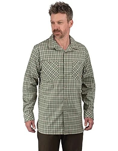 Men's Bowie UPF 50+ Long Sleeve Plaid Work Shirt Utility Button, Four Leaf Clover/Gold Flame, Large