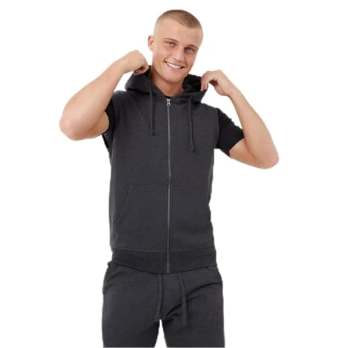 Mens Box Sleeveless Hoodie Long Sleeve Hoody Top Charcoal 4XL