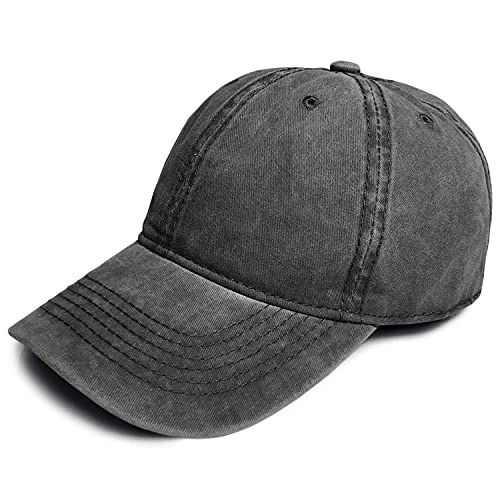 Mens Boys Cotton Classic Adjustable Stonewash Peaked Baseball Cap Hat-1 Charcoal