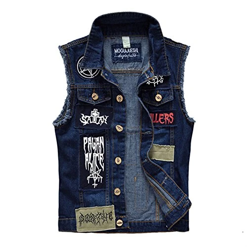 Mens Boys Slim Fit Patches Jeans Vest Gilet Waistcoat Sleeveless Jacket Summer Coat Blue XL