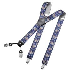 Mens Braces Suspenders 3,5 cm 1,38" Wide 4 Clips with Leather in Y-Form Elasticated and Adjustable Length - Paisley blue Mens Braces Suspenders 3,5 cm 1,38" Wide 4 Clips with Leather in Y-Form Elasticated and Adjustable Length - Paisley blue