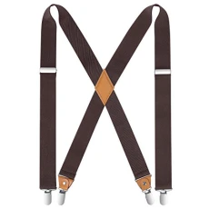 Men's Braces with Very Strong 4 Clips Heavy Duty Suspenders X Style Brown Adjustable Suspender Men's Braces with Very Strong 4 Clips Heavy Duty Suspenders X Style Brown Adjustable Suspender