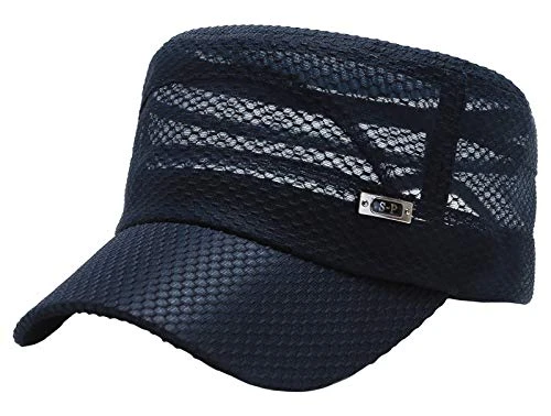 Men's Breathable Baseball Cap Mesh Dad Hat Flat Top Stylish Casual Hat Quick Dry Cap for Fishing Hiking Running Cycling Navy