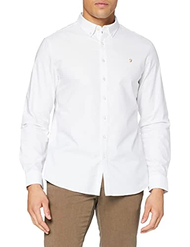 Men's Brewer Cotton Oxford Slim Fit Shirt, White, M UK