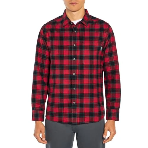 Men's Bristol Flannel Plaid Long Sleeve Shirt, Soft 100% Cotton Button Down Regular Fit Casual Shirt