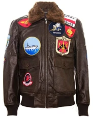 Men's Brown Air Force A2 Flight Leather Bomber Jacket with Sheepskin Collar and Patches M Men's Brown Air Force A2 Flight Leather Bomber Jacket with Sheepskin Collar and Patches M